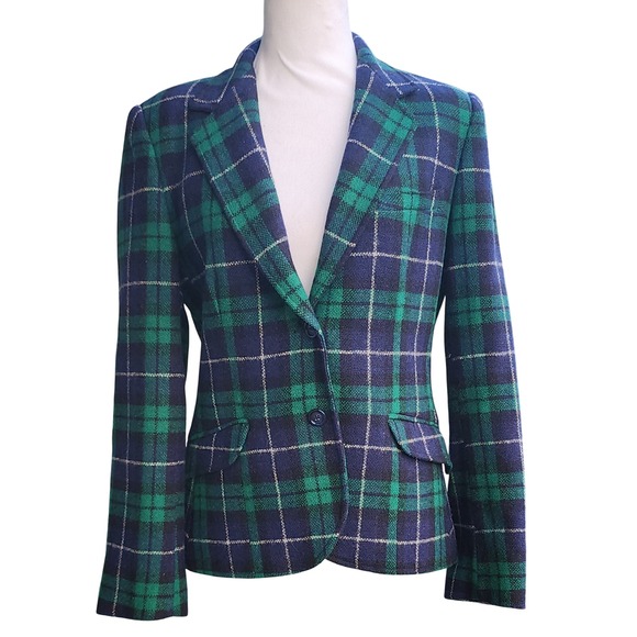 The Villager Jackets & Blazers - VTG The Villager Blazer Women's Glen Plaid Green Blue Wool Jacket Size 14